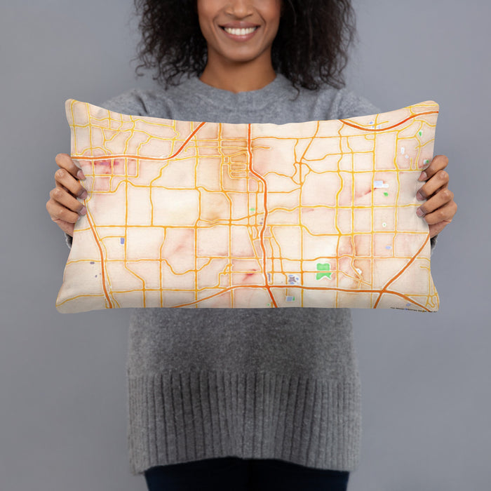 Person holding 20x12 Custom Addison Texas Map Throw Pillow in Watercolor