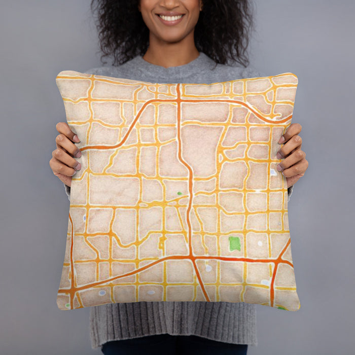 Person holding 18x18 Custom Addison Texas Map Throw Pillow in Watercolor
