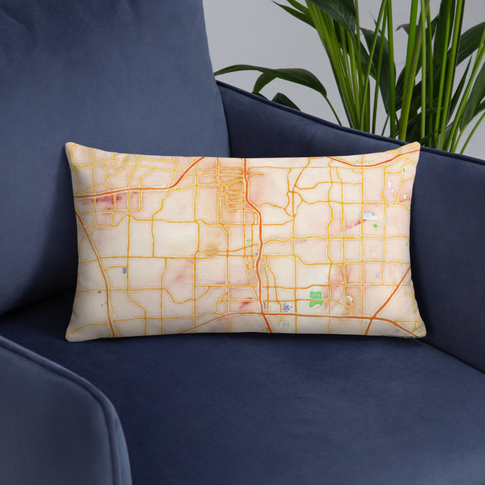 Custom Addison Texas Map Throw Pillow in Watercolor on Blue Colored Chair
