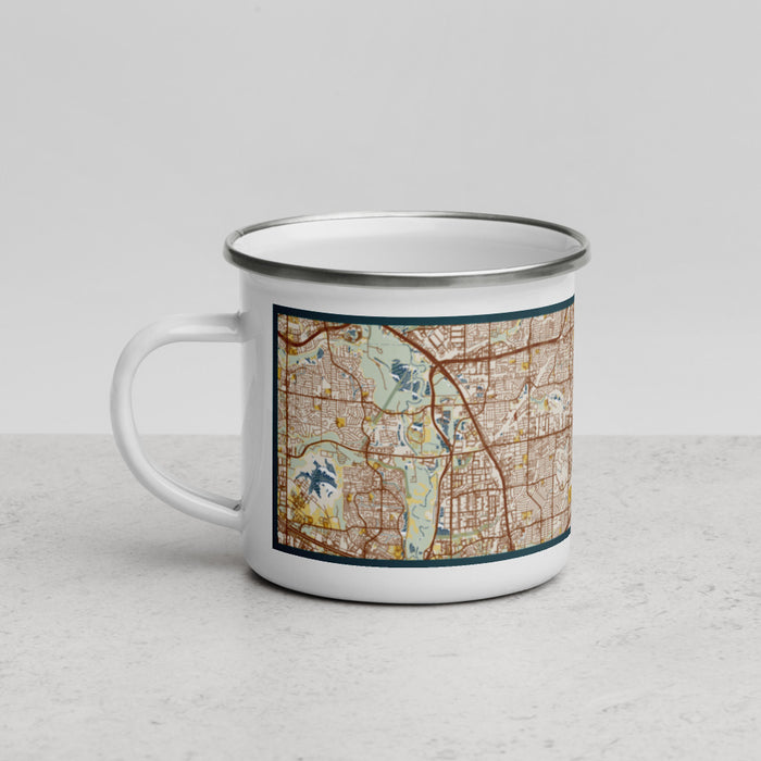 Left View Custom Addison Texas Map Enamel Mug in Woodblock