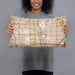 Person holding 20x12 Custom Addison Texas Map Throw Pillow in Woodblock