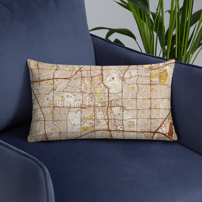 Custom Addison Texas Map Throw Pillow in Woodblock on Blue Colored Chair