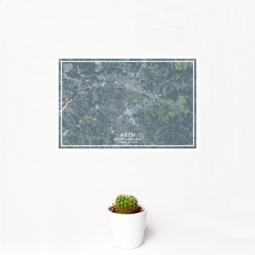 12x18 Aiken South Carolina Map Print Landscape Orientation in Afternoon Style With Small Cactus Plant in White Planter