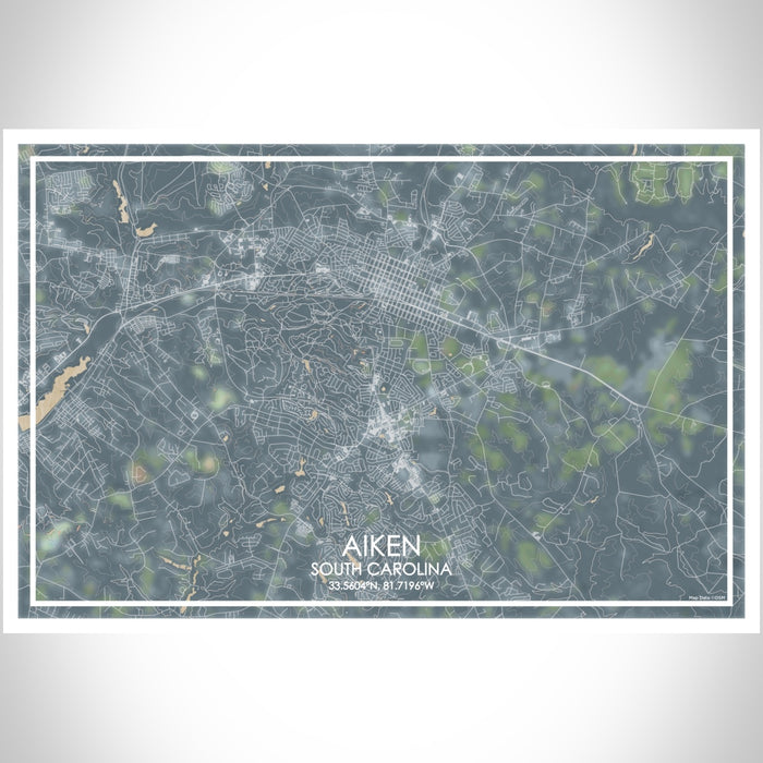 Aiken South Carolina Map Print Landscape Orientation in Afternoon Style With Shaded Background