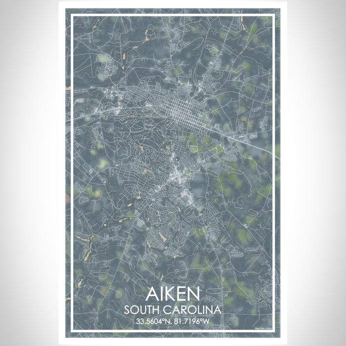 Aiken South Carolina Map Print Portrait Orientation in Afternoon Style With Shaded Background
