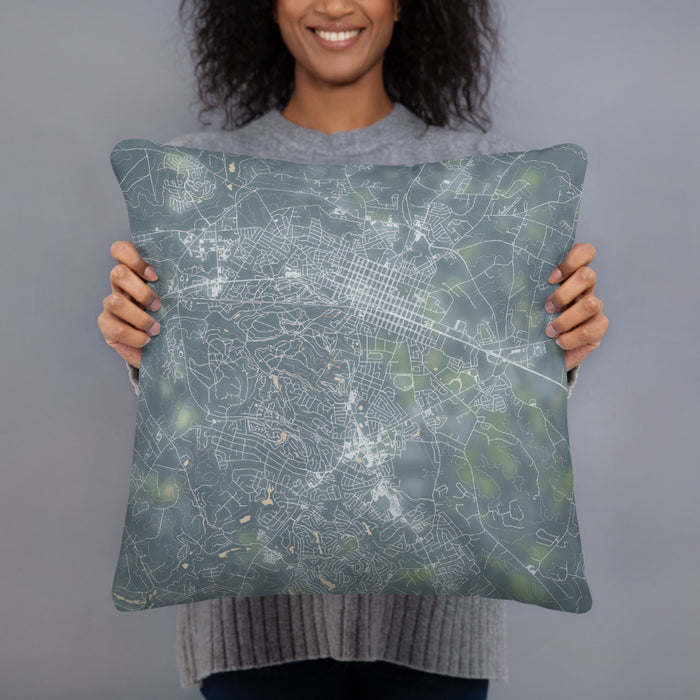 Person holding 18x18 Custom Aiken South Carolina Map Throw Pillow in Afternoon
