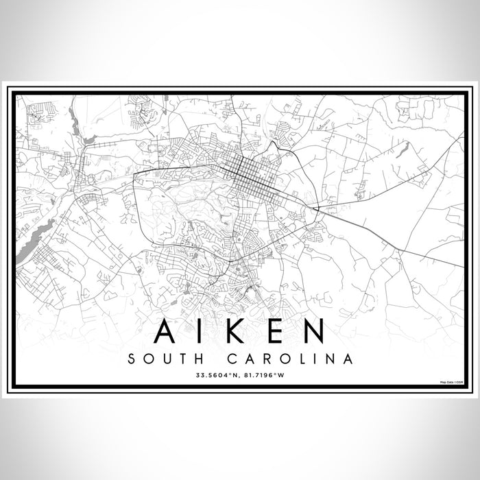 Aiken South Carolina Map Print Landscape Orientation in Classic Style With Shaded Background