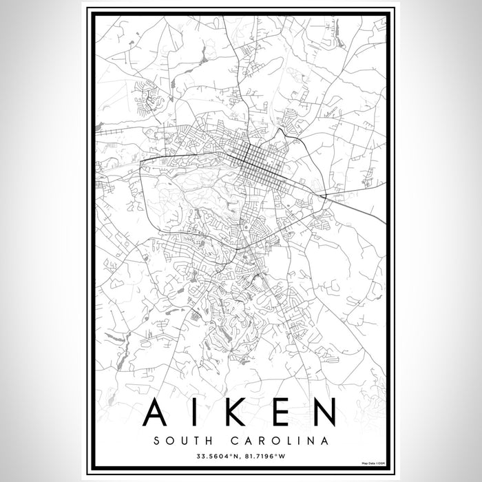 Aiken South Carolina Map Print Portrait Orientation in Classic Style With Shaded Background