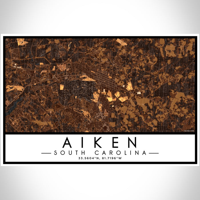 Aiken South Carolina Map Print Landscape Orientation in Ember Style With Shaded Background