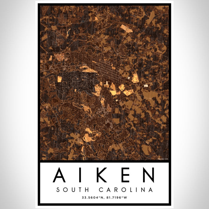 Aiken South Carolina Map Print Portrait Orientation in Ember Style With Shaded Background