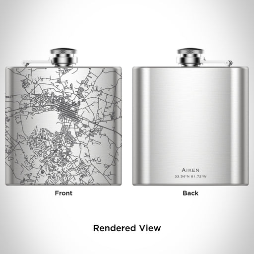 Rendered View of Aiken South Carolina Map Engraving on 6oz Stainless Steel Flask