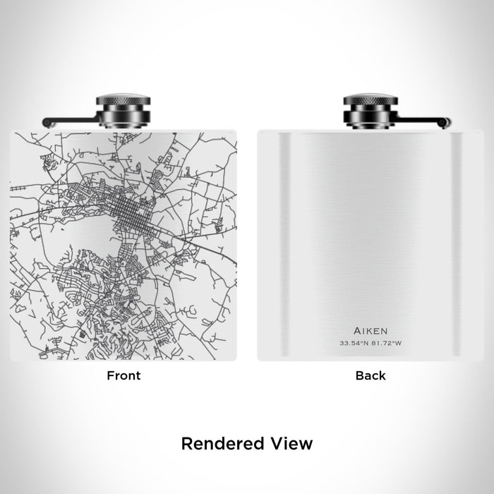 Rendered View of Aiken South Carolina Map Engraving on 6oz Stainless Steel Flask in White