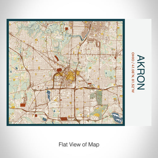 Rendered View of Akron Ohio Map on 20oz Stainless Steel Insulated Bottle with Bamboo Top with printed woodblock style map
