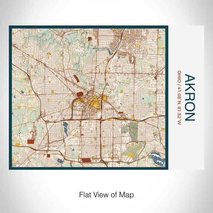 Rendered View of Akron Ohio Map on 20oz Stainless Steel Insulated Bottle with Bamboo Top with printed woodblock style map