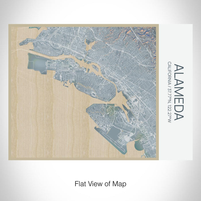Rendered View of Alameda California Map on 20oz Stainless Steel Insulated Bottle with Bamboo Top with printed afternoon style map