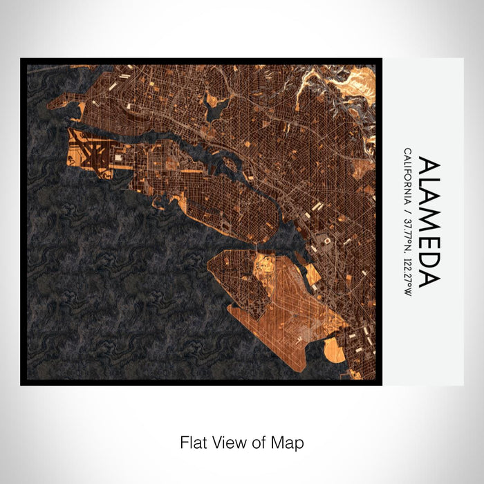 Rendered View of Alameda California Map on 20oz Stainless Steel Insulated Bottle with Bamboo Top with printed ember style map