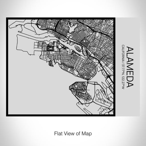 Rendered View of Alameda California Map on 20oz Stainless Steel Insulated Bottle with Bamboo Top with printed Tactile Lines Map in Black