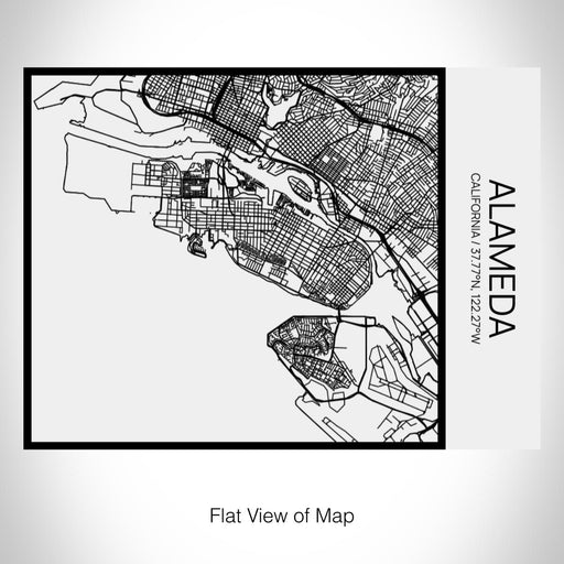 Rendered View of Alameda California Map on 20oz Stainless Steel Insulated Bottle with Bamboo Top in Matte White with printed Tactile Lines Map in Black