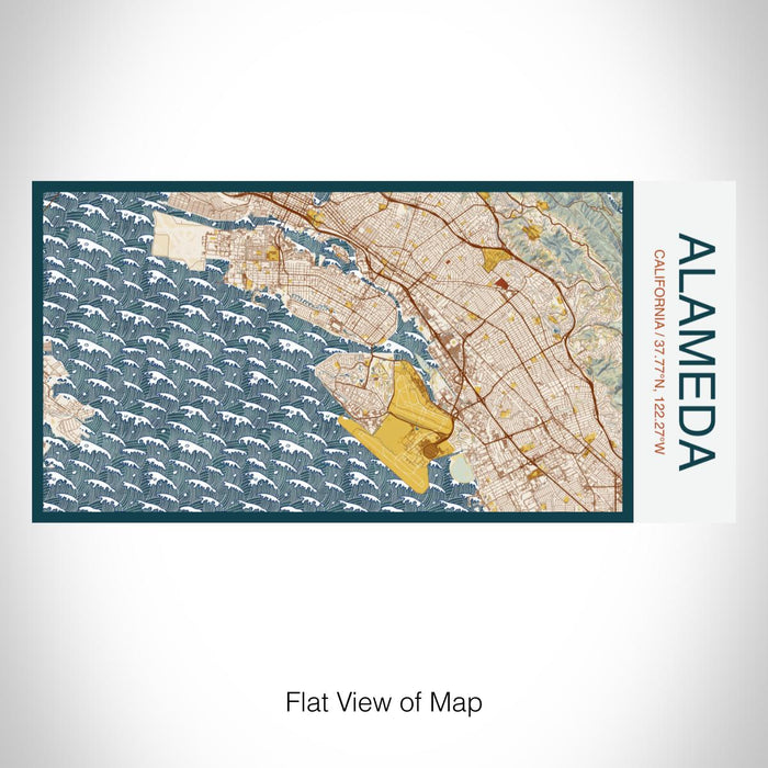 Rendered View of Alameda California Map on 17oz Stainless Steel Insulated Bottle with printed woodblock style map