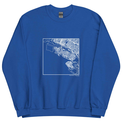 Alameda California  Map Unisex Crewneck Sweater with City inscription in Royal Blue