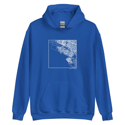 Alameda California  Map Unisex Hoodie Sweater with City inscription in Royal Blue