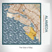 Rendered View of Alameda California Map on 17oz Stainless Steel Insulated Tumbler in Woodblock Map Style