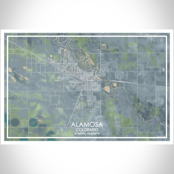 Alamosa Colorado Map Print Landscape Orientation in Afternoon Style With Shaded Background