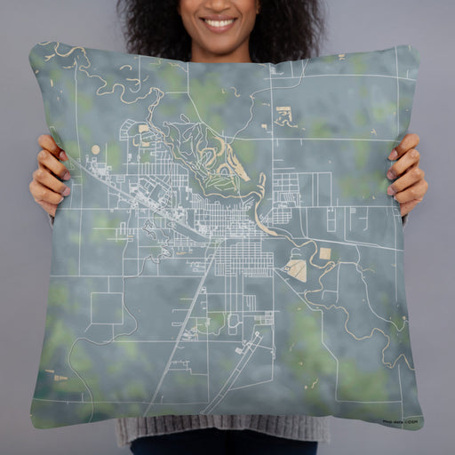 Person holding 22x22 Custom Alamosa Colorado Map Throw Pillow in Afternoon