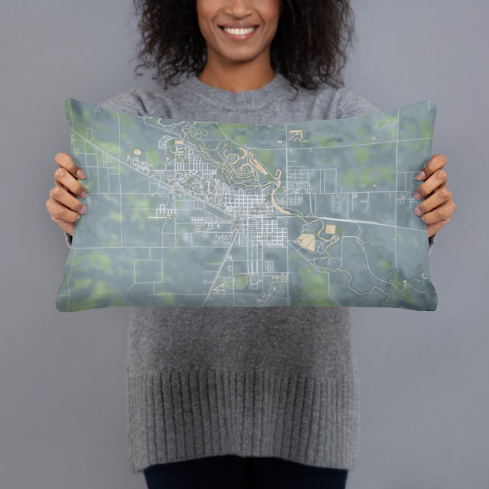Person holding 20x12 Custom Alamosa Colorado Map Throw Pillow in Afternoon