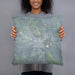 Person holding 18x18 Custom Alamosa Colorado Map Throw Pillow in Afternoon