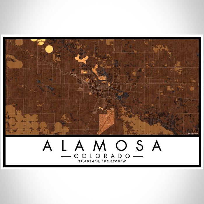 Alamosa Colorado Map Print Landscape Orientation in Ember Style With Shaded Background