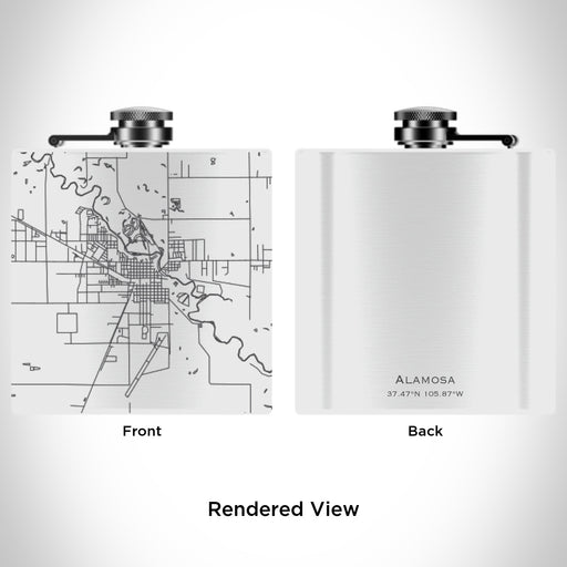 Rendered View of Alamosa Colorado Map Engraving on 6oz Stainless Steel Flask in White
