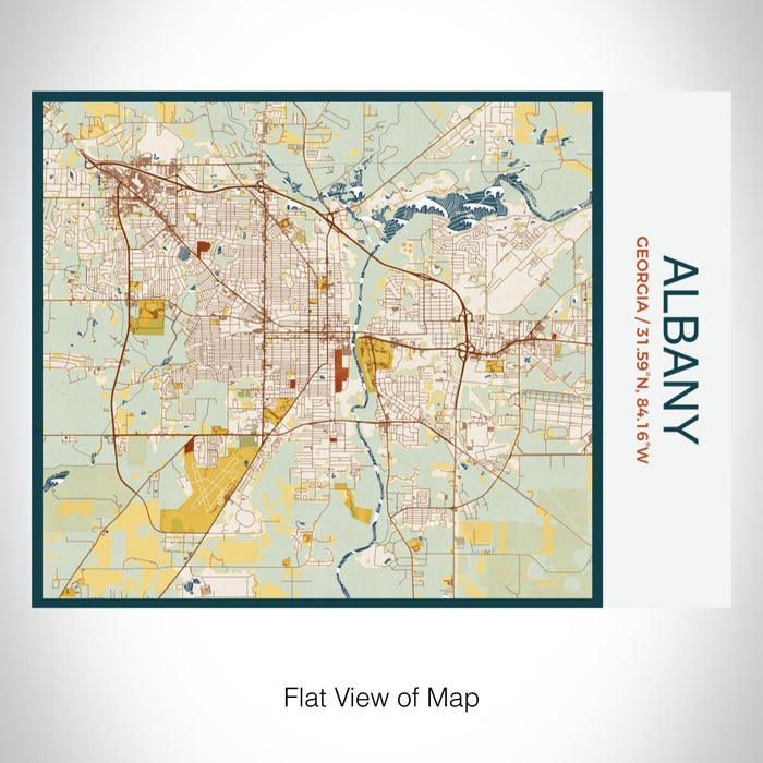 Rendered View of Albany Georgia Map on 20oz Stainless Steel Insulated Bottle with Bamboo Top with printed woodblock style map