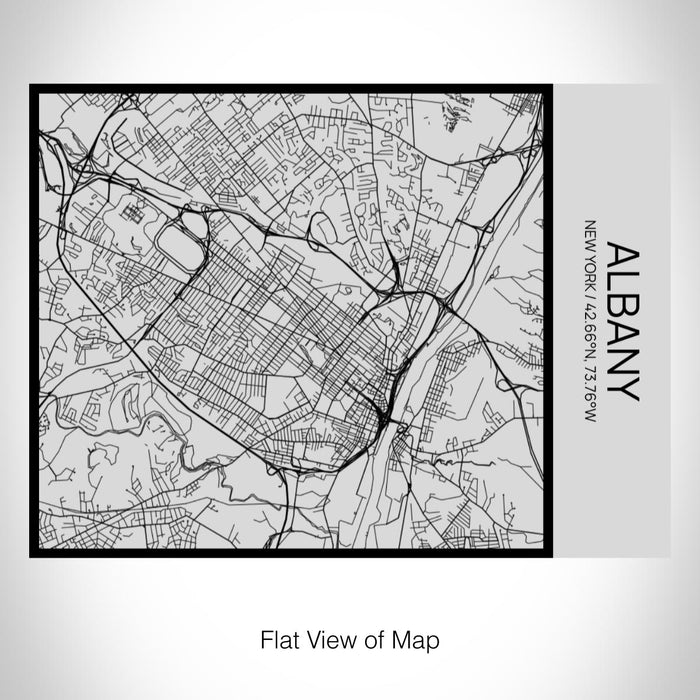 Rendered View of Albany New York Map on 20oz Stainless Steel Insulated Bottle with Bamboo Top with printed Tactile Lines Map in Black