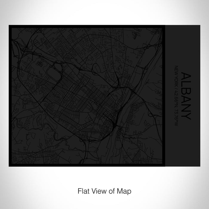 Rendered View of Albany New York Map on 20oz Stainless Steel Insulated Bottle with Bamboo Top in Matte Black with printed Tactile Lines Map in Black