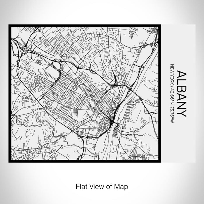 Rendered View of Albany New York Map on 20oz Stainless Steel Insulated Bottle with Bamboo Top in Matte White with printed Tactile Lines Map in Black