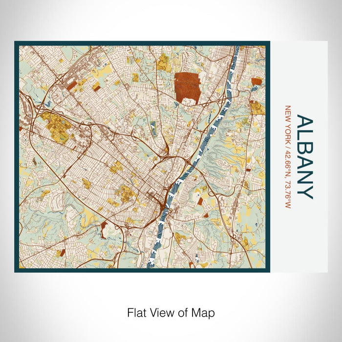 Rendered View of Albany New York Map on 20oz Stainless Steel Insulated Bottle with Bamboo Top with printed woodblock style map