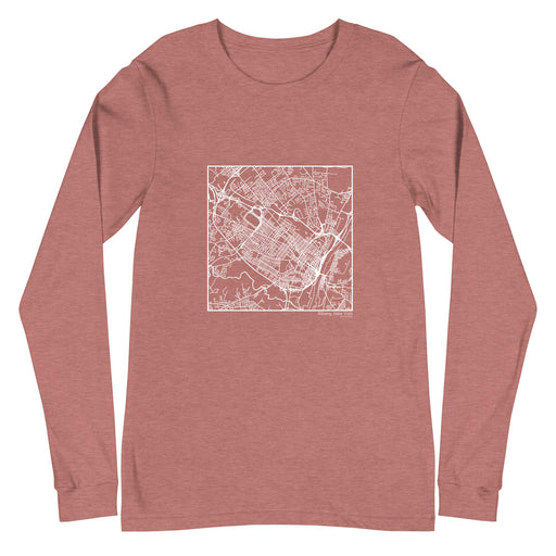 Albany New York  Map Unisex Long-Sleeve T-shirt with City inscription in Heather Mauve