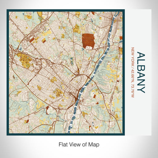 Rendered View of Albany New York Map on 17oz Stainless Steel Insulated Tumbler in Woodblock Map Style