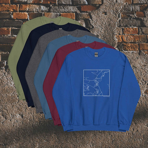 Alcova Wyoming  Map Unisex Crewneck Sweaters in Multiple Colors