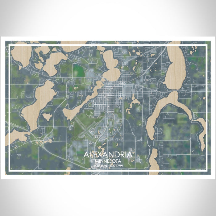 Alexandria Minnesota Map Print Landscape Orientation in Afternoon Style With Shaded Background