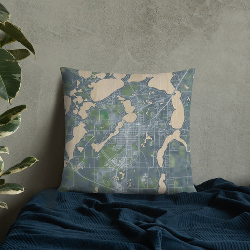 Custom Alexandria Minnesota Map Throw Pillow in Afternoon on Bedding Against Wall