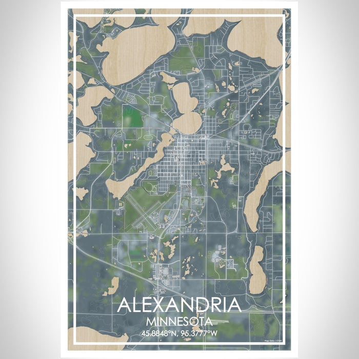 Alexandria Minnesota Map Print Portrait Orientation in Afternoon Style With Shaded Background