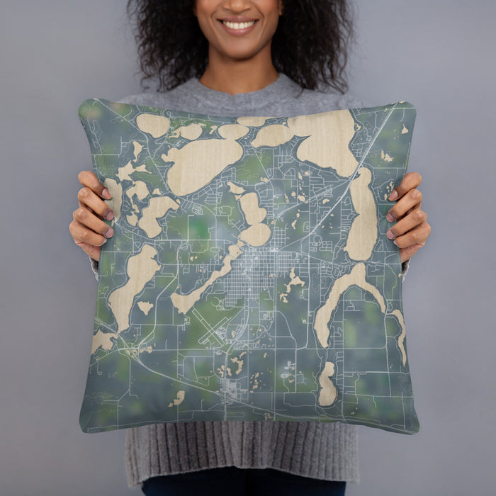 Person holding 18x18 Custom Alexandria Minnesota Map Throw Pillow in Afternoon
