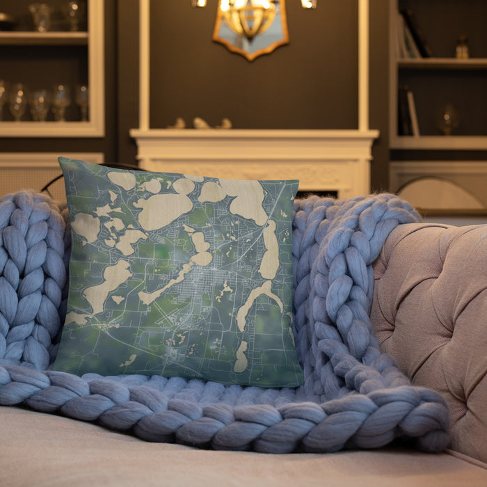 Custom Alexandria Minnesota Map Throw Pillow in Afternoon on Cream Colored Couch
