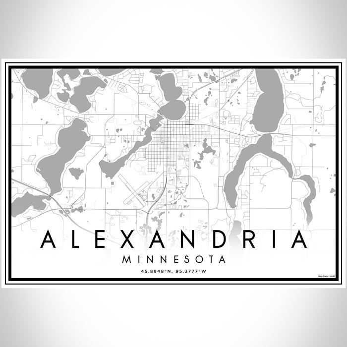 Alexandria Minnesota Map Print Landscape Orientation in Classic Style With Shaded Background