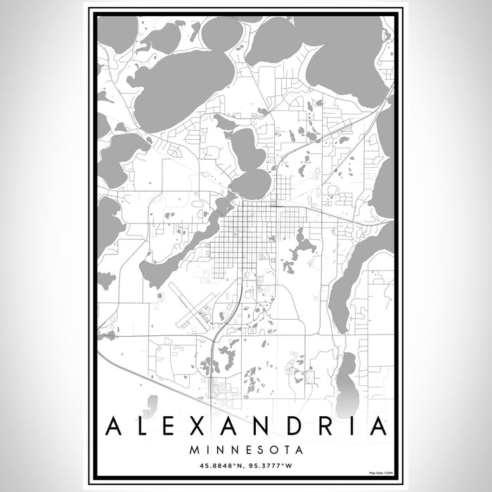 Alexandria Minnesota Map Print Portrait Orientation in Classic Style With Shaded Background