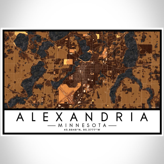 Alexandria Minnesota Map Print Landscape Orientation in Ember Style With Shaded Background