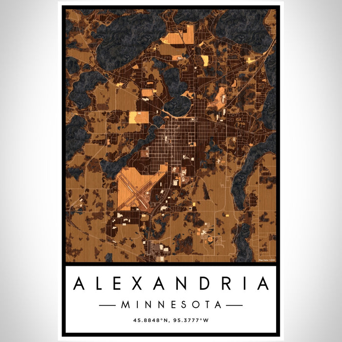Alexandria Minnesota Map Print Portrait Orientation in Ember Style With Shaded Background
