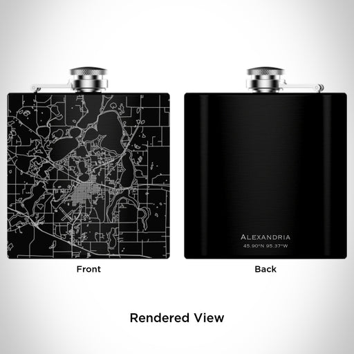 Rendered View of Alexandria Minnesota Map Engraving on 6oz Stainless Steel Flask in Black